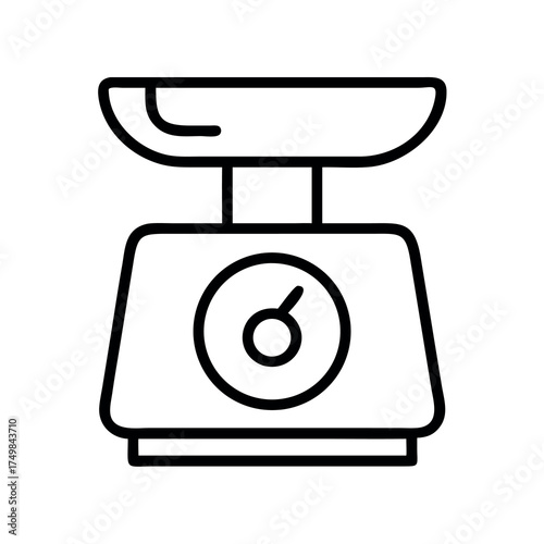 Simple line art icon of a vintage kitchen scale for measuring ingredients