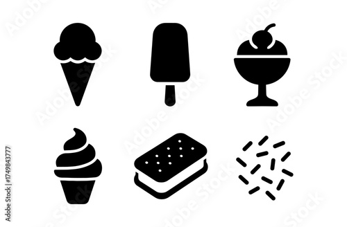 Assorted ice cream icons: silhouette set of frozen dessert symbols