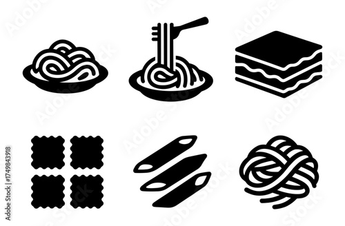 Assorted pasta icons: spaghetti, ravioli, and more in minimalistic style