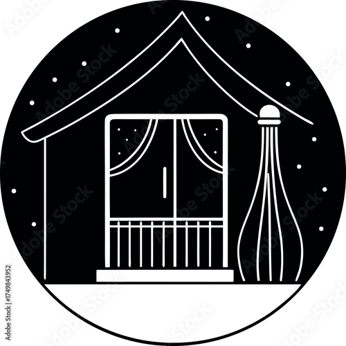 A Cozy Cabin in the Woods Black and White Logo Design Minimalist Aesthetic