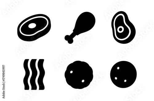 Black silhouette icons of meat cuts and food items