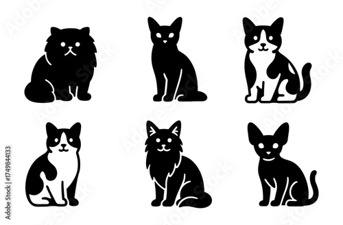 Black silhouette cats: diverse breeds and poses