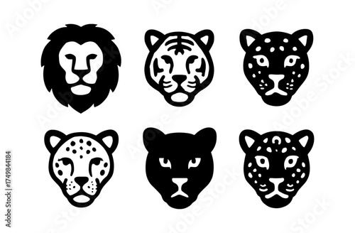 Bold silhouette portraits of majestic wild cats featuring lions and tigers