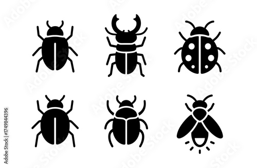 Minimalist silhouette set of different insect icons for nature and wildlife design projects