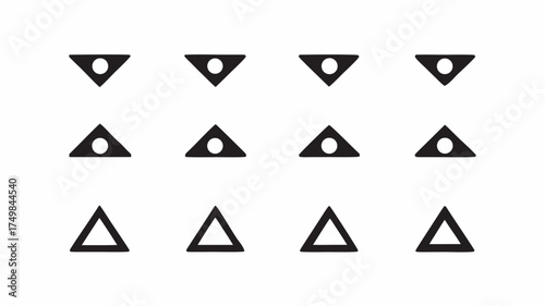 Arrangement of black triangles with circles and hollow triangles on a white background in a pattern design | editable eps vectors silhouette
