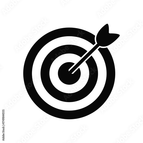 Black silhouette of a target with arrow in the center, on white background