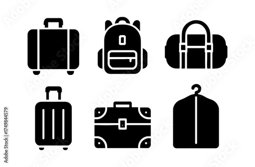 Collection of travel bag icons in silhouette style for packing and tourism themes