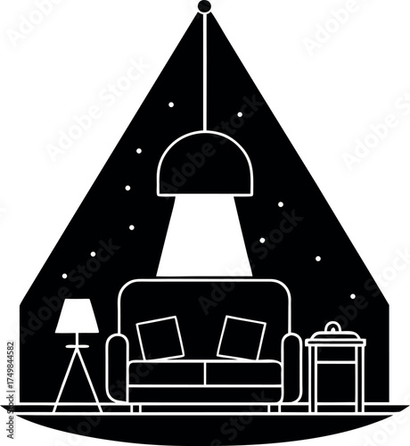 Indoor Ambiance Cozy Sofa Reading Lamp and Side Table Composition of Minimalist Charm Serene Interior Design and Imaginative Decor Tranquil Room Scene Simple Comfort
