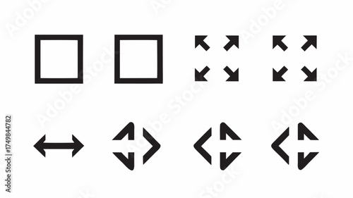Illustration showing different types of resize and expand icons with squares and arrows for user interface | editable eps vectors silhouette