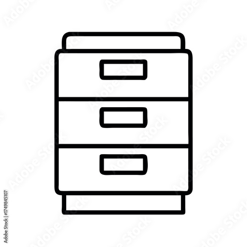 Simple line drawing of a three drawer filing cabinet icon