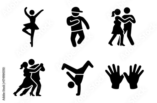 Silhouette dance icons: ballet, hip hop, salsa, and more