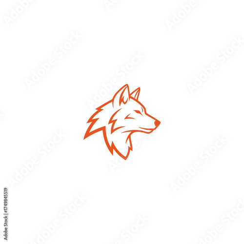 Orange outline profile of a wolf head, stylized with jagged fur and focused expression