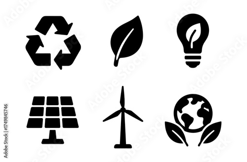 Eco-friendly icons set: recycling, renewable energy, and sustainability symbols