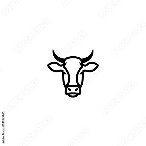 Bold outline of a cow's head, facing forward with simple horns