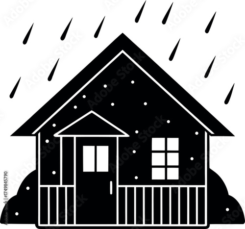 Vector illustration of a house with roof window and door