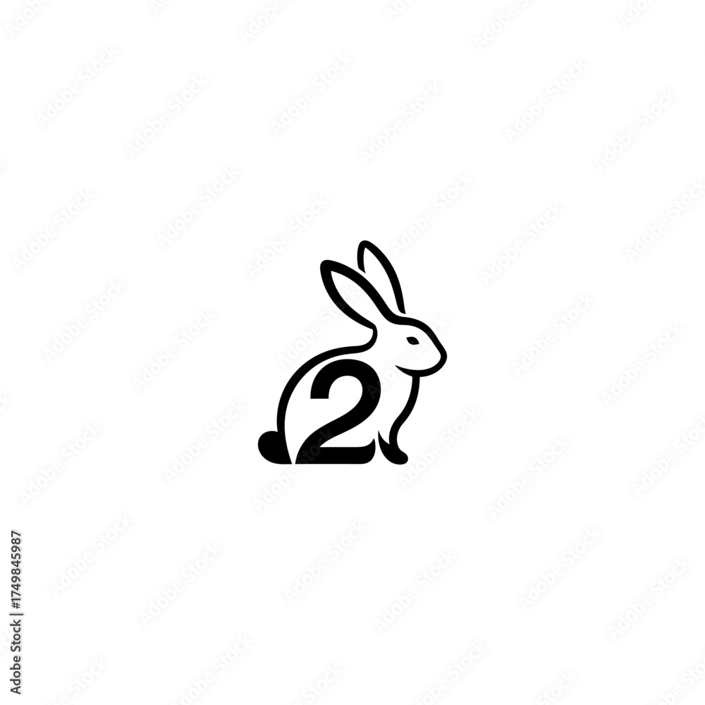 Obraz premium Black outlined rabbit logo with number two incorporated into the body