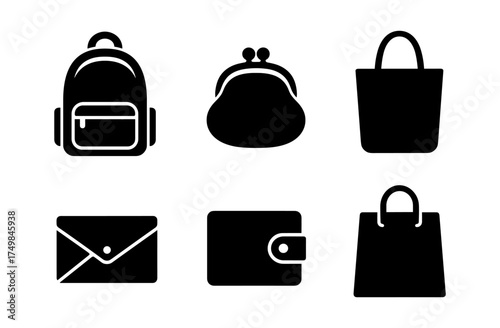 Silhouette icons of bags and wallets: stylish designs for fashion and shopping