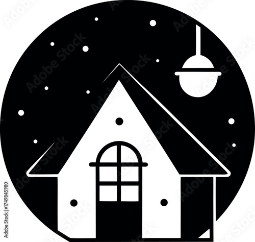 winter house in the night snow illustration
