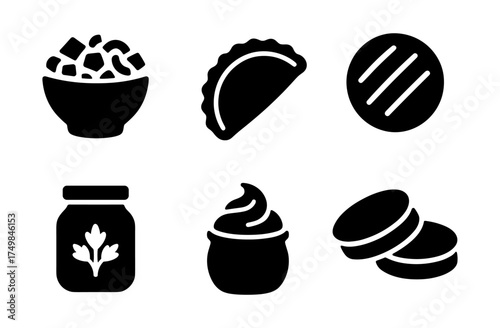 Set of food icons featuring minimalistic silhouette designs