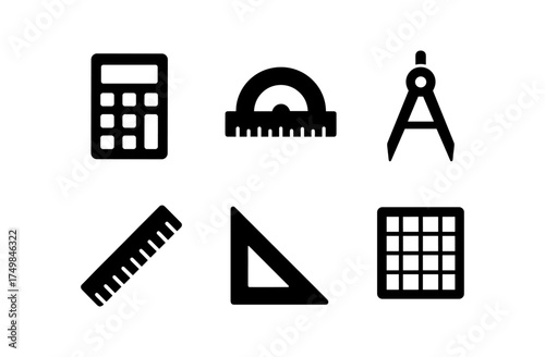 Flat design icons for mathematical tools and instruments