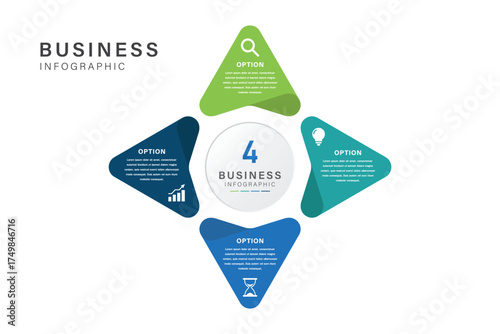4 steps Segment Business Infographic with Central Circular Label and Icons
