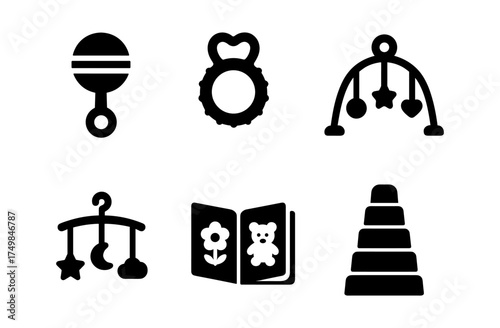 Baby toys silhouette collection with rattle and stacker icons