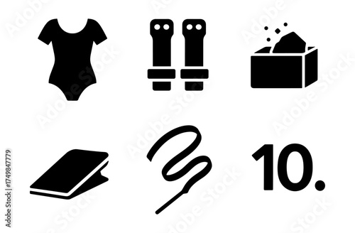 Essential gymnastics equipment icons in flat design for training and competitions