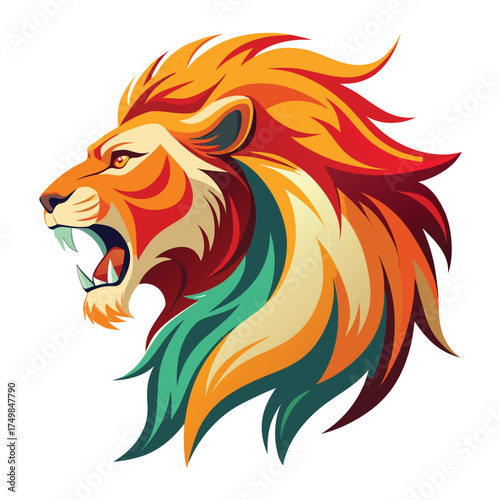 Wallpaper Mural Fierce lion head roaring with colorful stylized mane Torontodigital.ca