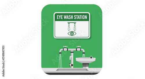 Emergency Eye Wash Station Vector Illustration for Workplace Safety and First Aid Procedures. Essential for Chemical Exposure and Industrial Hazard Mitigation