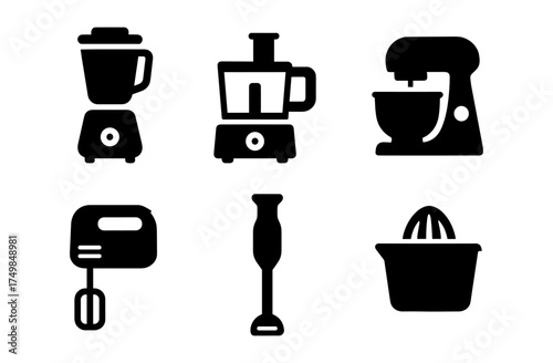 Kitchen appliance icons set in minimalist black silhouette style
