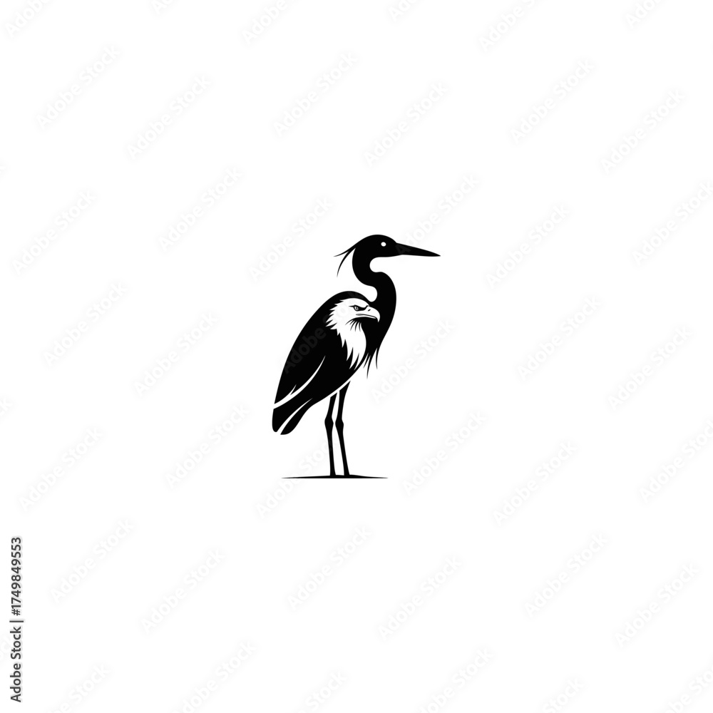 Obraz premium Stylized monochrome heron with an eagle forming part of its body in profile