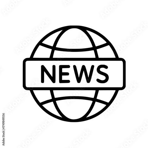 Isolated news globe earth icon with thin black outline
