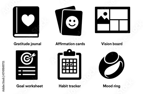 Mental wellness toolkit: essential icons for journals, boards, and trackers