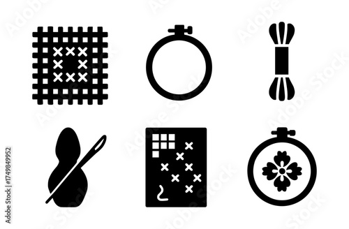 Cross stitch essentials: minimalist icons for craft enthusiasts
