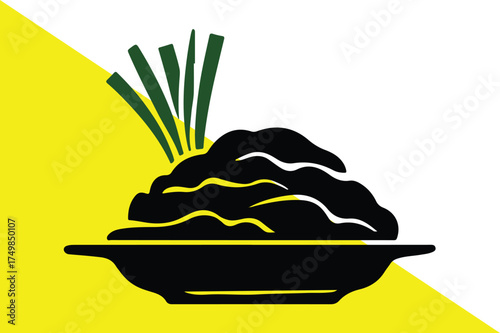 A simple black and white illustration of food on a dish