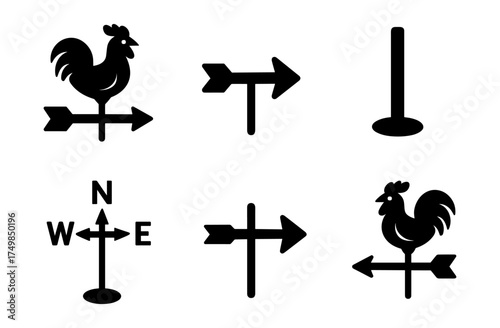 Silhouette rooster weathervane and direction arrows collection