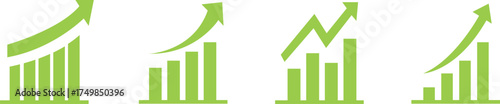 Up  curved arrow chart icon. Growing bar graph icon set on white background. Increase bar graph concept. 