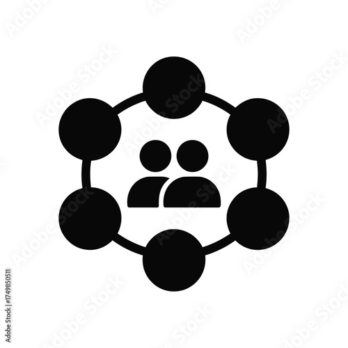 Teamwork collaboration icon connected people network in black on a white background