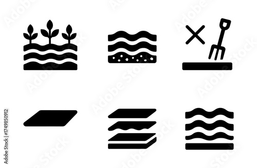 Simple flat icons on farming and soil management