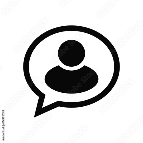 Person icon inside speech bubble illustration for chat and contact symbol