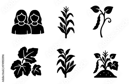 Agriculture silhouettes: people and plants in iconic black design