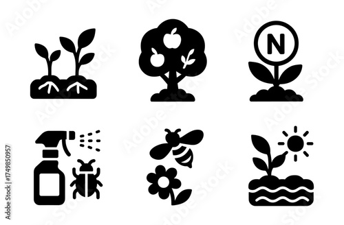 Garden icons: silhouette of plants, trees, and gardening tools