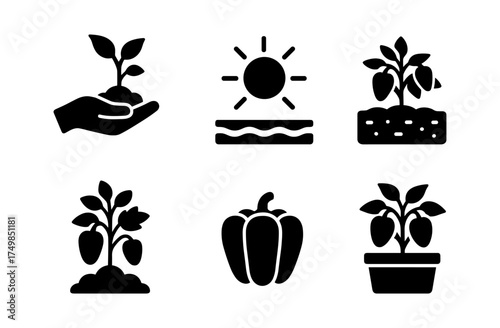 Silhouette icons for plant cultivation and gardening themes