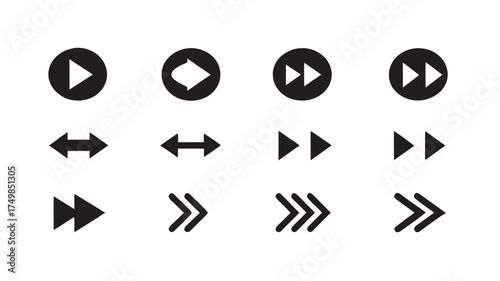 A collection of various black arrow icons pointing in different directions on a white background image | editable eps vectors silhouette