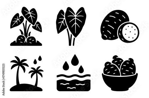 Silhouette icons of taro plants and tropical themes for nature design