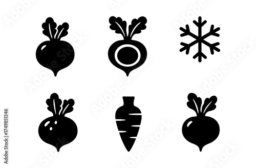 Minimalist root vegetable icons: beet, carrot, and seasonal designs