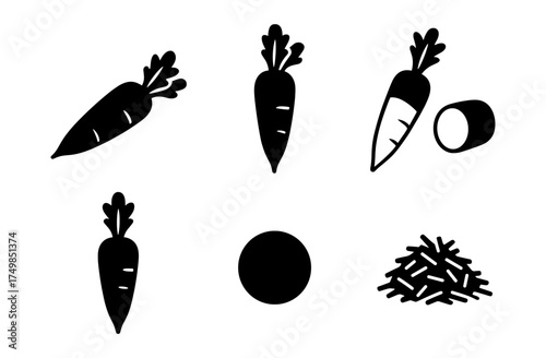 Minimalist black and white carrot silhouettes for culinary design projects