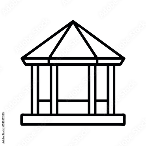 Simple line drawing of an octagonal gazebo structure with a pitched roof
