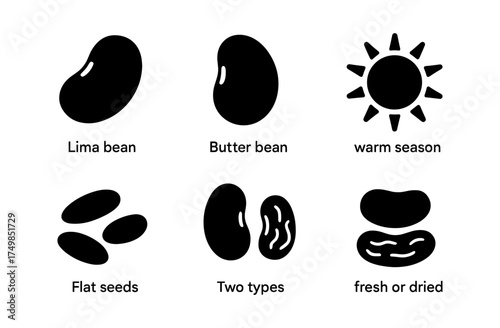 Silhouette icons of bean types and seasonal elements for agricultural themes