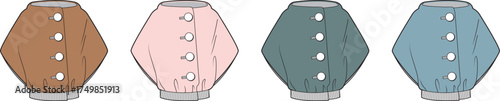 Fashion design technical flat sketch of a women's outerwear poncho in four different colorways, apparel collection template for designers